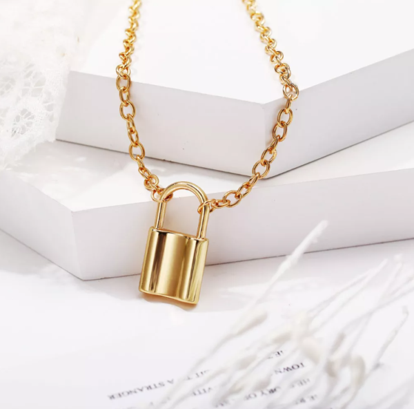 Pinapes Stunning Gold Plated Lock Design Necklace for Women And Girls