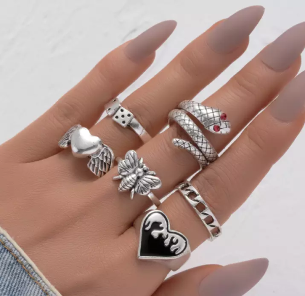 Pinapes Fashion Non Precious Base Metal Boho Midi Finger Ring for Girls - Set of 6