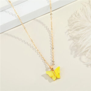 Pinapes Stylish Gold Chain Plated Multi-Color Butterfly Pendant Necklace for Women and Girls