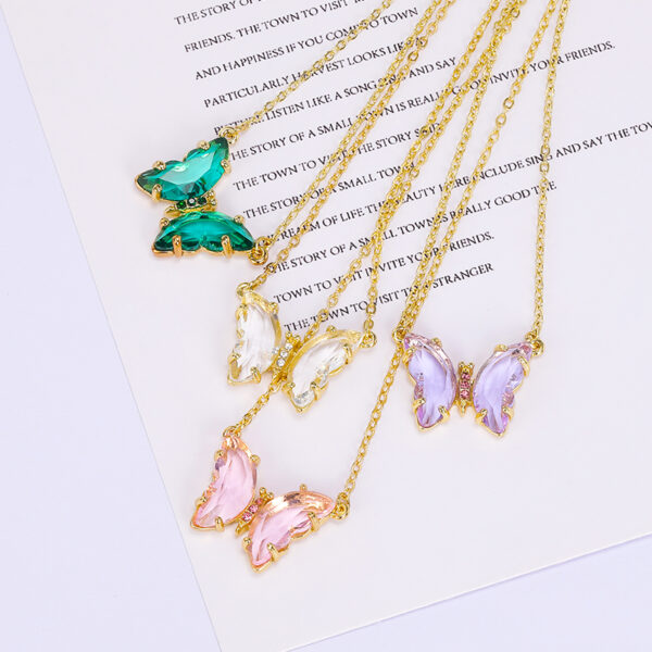 Pinapes Lovely Gold Plated Purple , Pink and Turquoise Blue Crystal Butterfly Pendant Necklace for Women