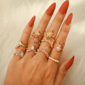 Pinapes Fashion Non Precious Base Metal Boho Midi Finger Ring for Girls - Set of 10