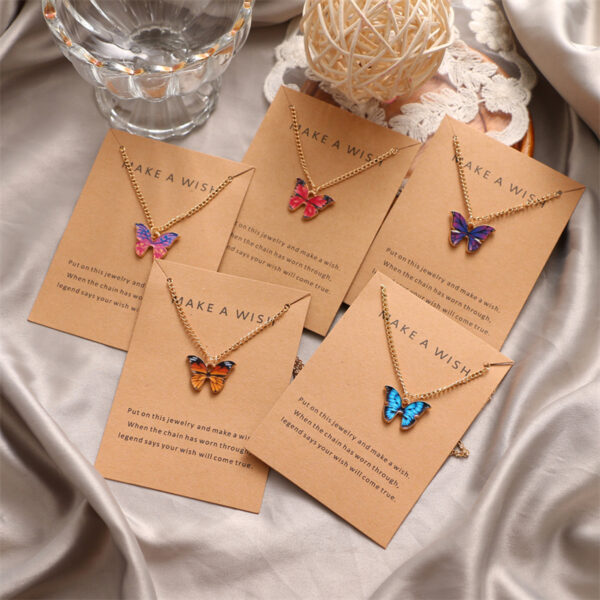 Pinapes Trendy Fashion Butterfly Make a Wish Card Fashion Necklace Chain for Women & Girls