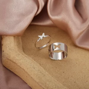 Pinapes Valentine Day Gift Couple Ring Matching Wrap Finger Ring for Women and Men