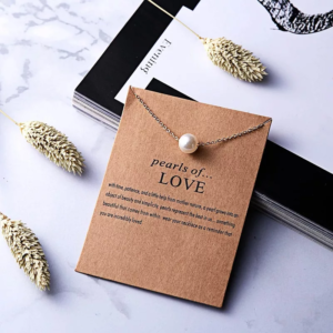 Pinapes Pearl of Love Charm Pendant Necklace with Wish Card for Women and Girls