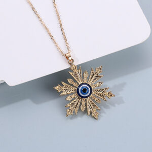 Pinapes Gold Plated Evil Eye Sea Green Pendant Necklace for Women's & Girls