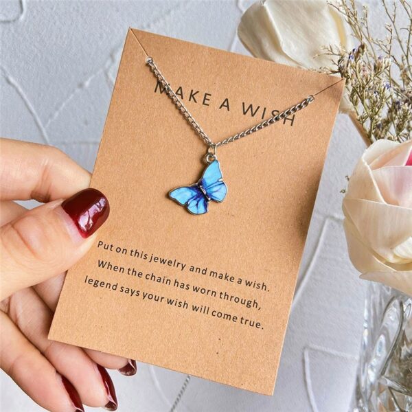 Pinapes Trendy Fashion Butterfly Make a Wish Card Fashion Necklace Chain for Women & Girls