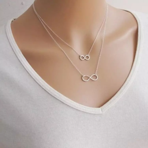 Pinapes Double Charm Infinity Necklace Gold Layered Chain Necklace Lucky 8 Necklace for Women