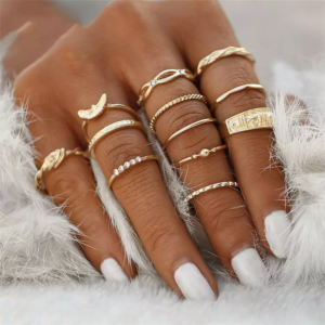 Pinapes Fashion Non Precious Base Metal Boho Midi Finger Ring for Girls - Set of 12