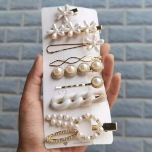 Pinapes 8 Piece Korean Style Pearl Barrettes Women's Set Hairpin Korean Style Hair Clip for Women And Girls