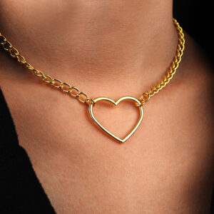 Pinapes Gold Plated Beautiful American Diamond Heart Shape Necklace Golden Chain Pendant for Women and Girls