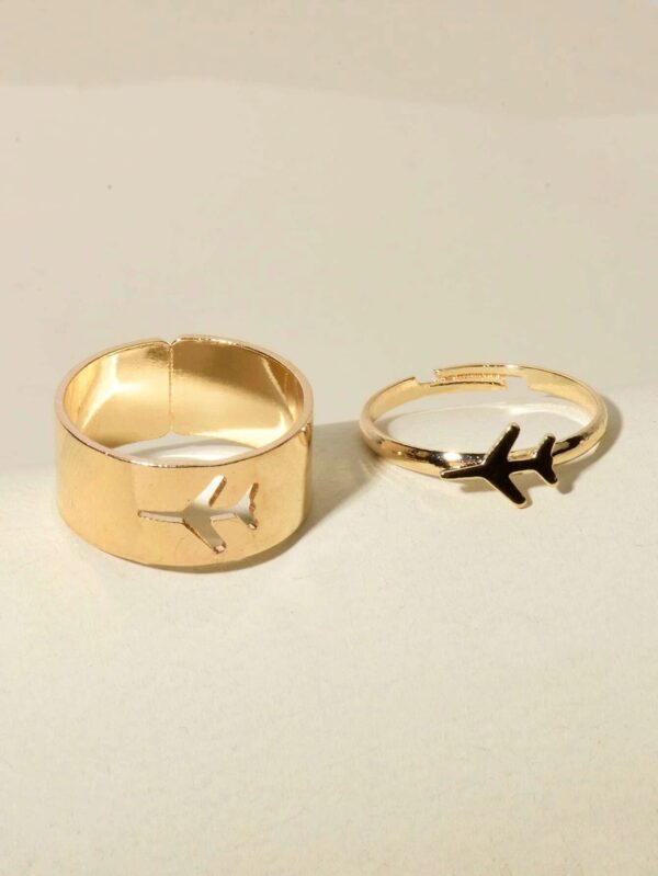 Pinapes Couple Love Caring Partner Shows Love with Couple Rings Set With Fly-High Airplane Gold
