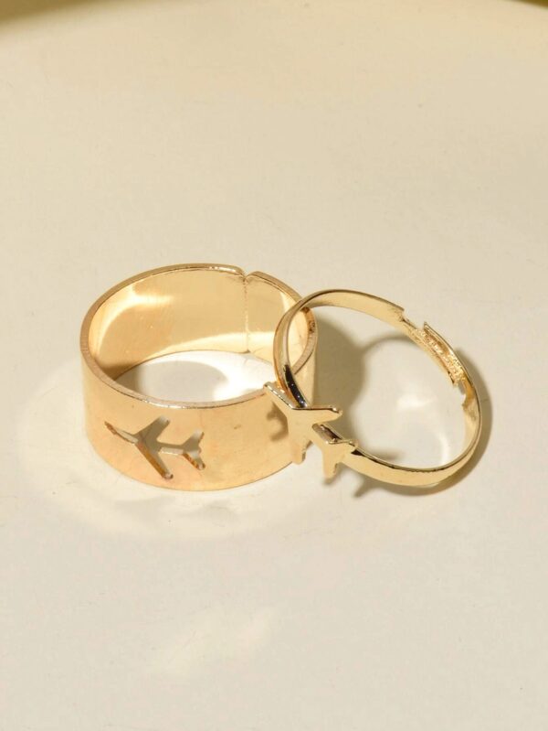 Pinapes Couple Love Caring Partner Shows Love with Couple Rings Set With Fly-High Airplane Gold