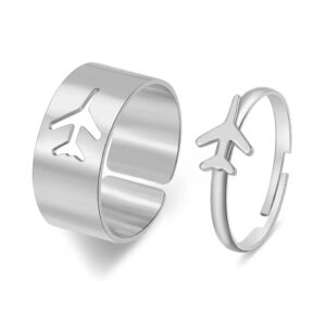 Pinapes Couple Airplane Silver Love Caring Partner Shows Love with Couple Rings Set With Fly-High