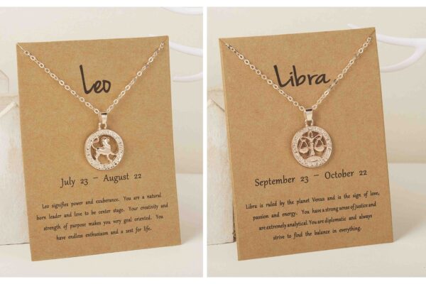 Pinapes dimensional necklace rose gold round hollow New version of the zodiac necklace Leo With Libra