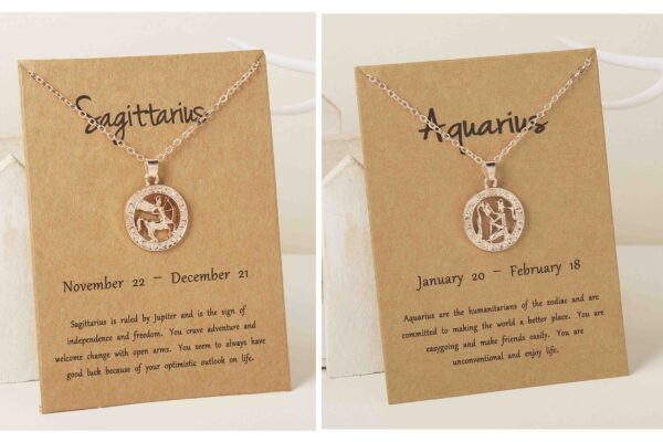 Pinapes Zodiac Necklace Gold Plated Coin Like Circle Sagittarius And Aquarius Horoscope
