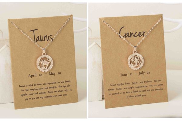 Pinapes Horoscope Zodiac Necklace Gold Plated Coin Like Circle Taurus And Cancer Horoscope