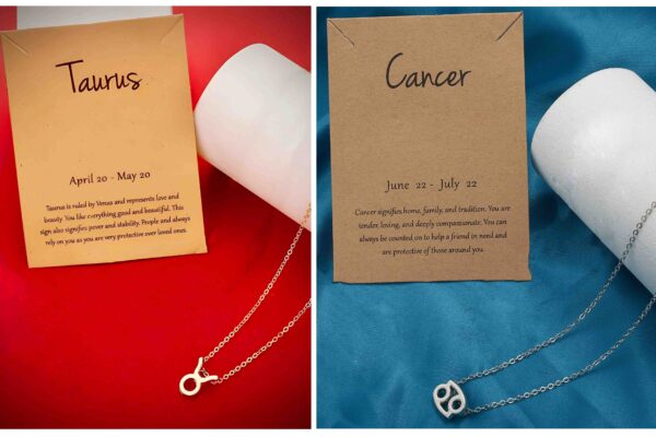 Pinapes Zodiac Sign Gold Plated Silver Plated Card Sign Necklace Cancer Taurus Pendant
