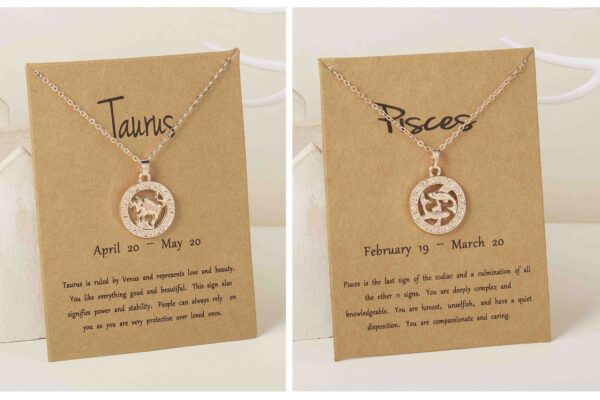 Pinapes Astrology Star Sign Necklace Gold Plated Circle Design Taurus And Pisces Horoscope