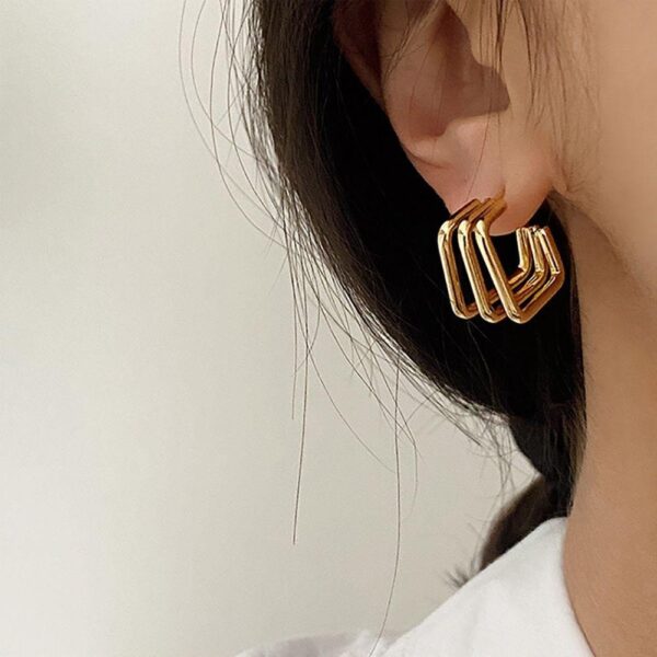 Pinapes Style Girls Multilayer Fashion Jewelry Square Earrings Korean Style Earrings Female Hoop Earring
