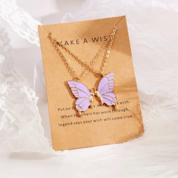Pinapes Alloy Fashion Butterflies Purple Wing Friendship Necklace Daily Life Set of 2