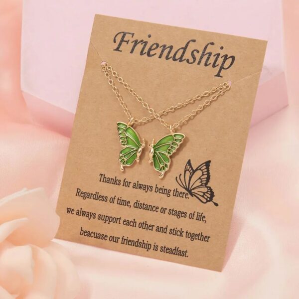 Pinapes Alloy Fashion Butterflies Green Wing Friendship Necklace Daily Life Set of 2
