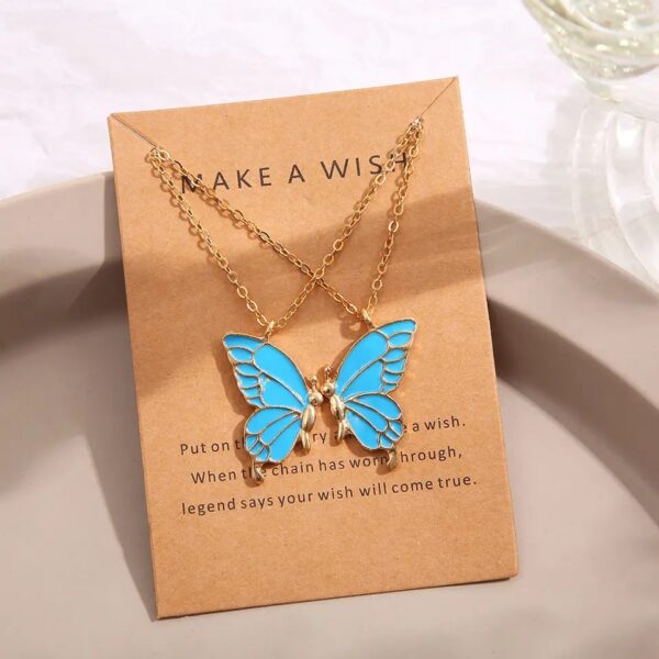 Pinapes Alloy Fashion Butterflies Blue Wing Friendship Necklace Daily Life Set of 2
