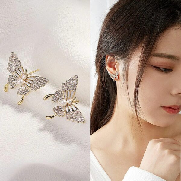 Pinapes Butterfly Earrings For Women Cute Girl Rhinestone Zircon Stud Earrings