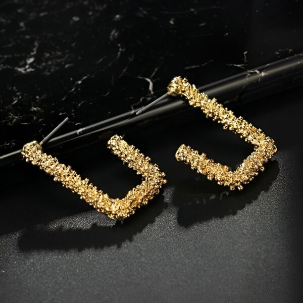 Pinapes Gold Tone Textured Delicate Geometric Party Half Hoop Drop Earrings