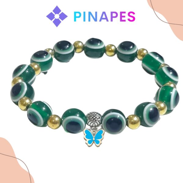 Pinapes Stylish Evil Eye Bracelet with Butterfly Pendant Ward off Negativity with Artificial Beads