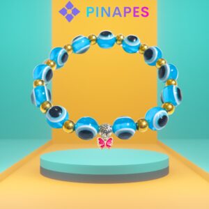 Pinapes Stylish Evil Eye Bracelet with Butterfly Pendant Ward off Negativity with Artificial Beads